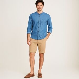 Mao Collar Chambray Grandad Shirt